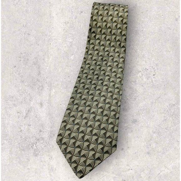 ROBERT TALBOTT Silk Tie USA Beige Gray Geometric W:4" EUC - Picture 1 of 6